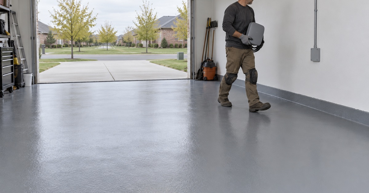 A new Lyons garage slab coated up to the felt joint at the driveway